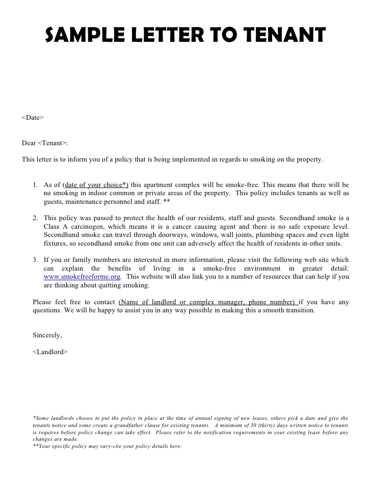 Landlord To Tenant Letter Template